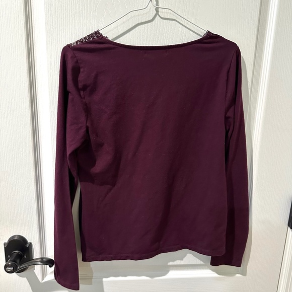 Chaps Burgundy Wine Lace Long Sleeve Top - Picture 6 of 6